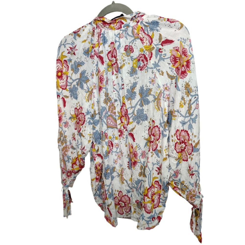 Nicole Miller White Floral Blouse L - Picture 3 of 7